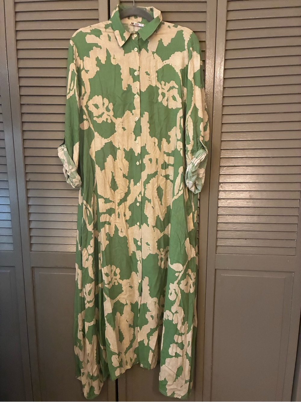 Green and Cream Floral Shirt Dress - Relaxed Button-Down